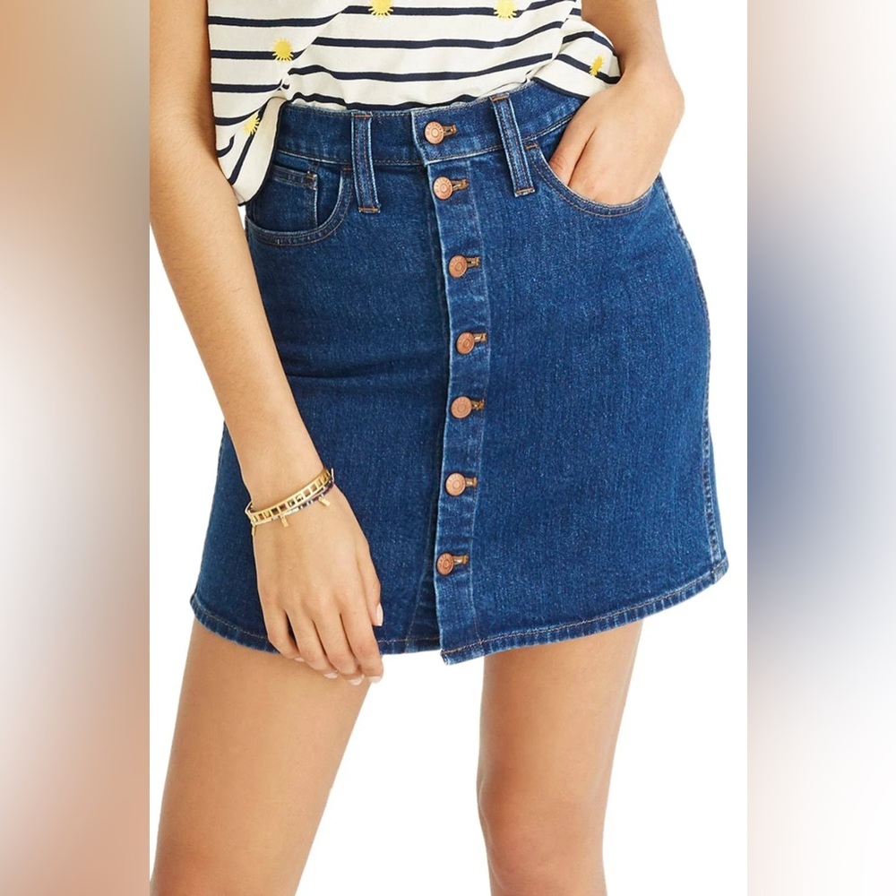 MADEWELL Stretch Denim Straight Mini Skirt Size 24 Blue Wash Button-Front